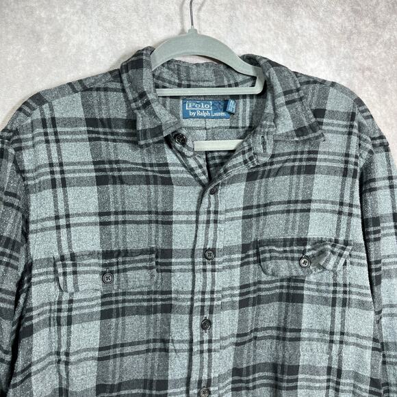 Polo‎ Ralph Lauren Shirt Mens Size XL Gray Plaid Flannel Button Up Long Sleeves - Picture 2 of 8